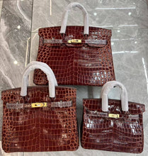 Load image into Gallery viewer, Birkin Style Bag - Real Leather Croc Pattern Version