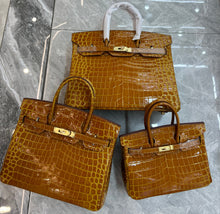 Load image into Gallery viewer, Birkin Style Bag - Real Leather Croc Pattern Version