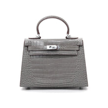 Load image into Gallery viewer, Verona 22 Saffiano Top Handle Kelly Style Handbag Croc/Box pattern Real Leatheer
