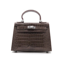 Load image into Gallery viewer, Verona 22 Saffiano Top Handle Kelly Style Handbag Croc/Box pattern Real Leatheer
