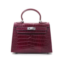 Load image into Gallery viewer, Verona 22 Saffiano Top Handle Kelly Style Handbag Croc/Box pattern Real Leatheer
