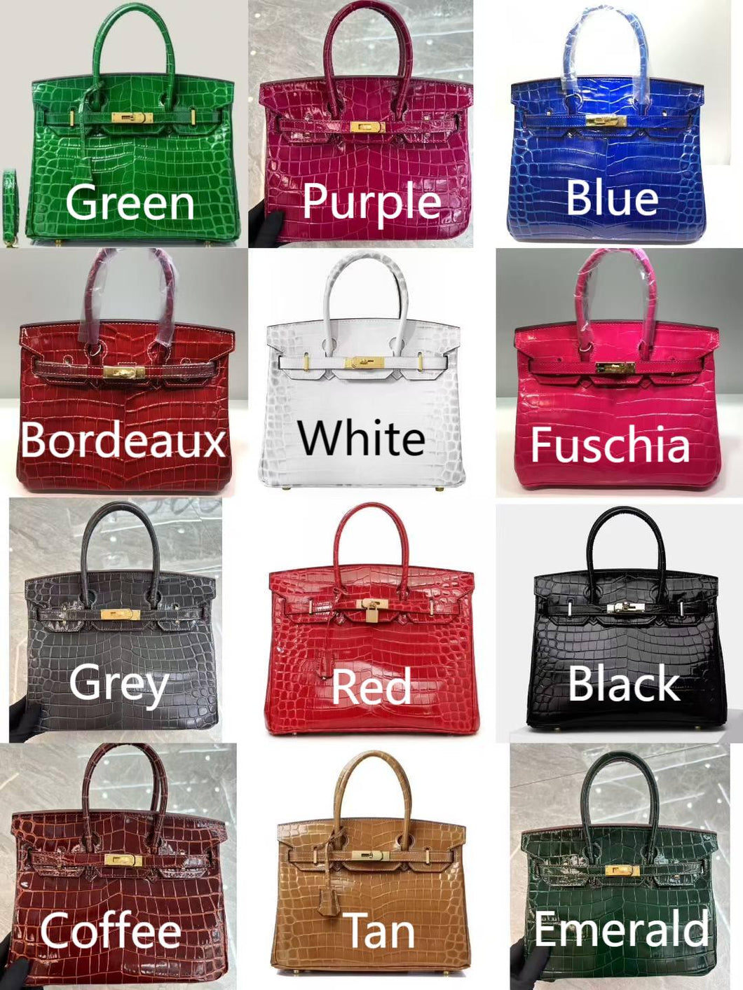 Birkin Style Bag - Real Leather Croc Pattern Version