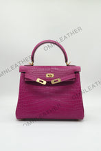 Load image into Gallery viewer, Verona 25 Kelly Style Opaque Saltwater Croc Leather Purple Color Gold Hardware
