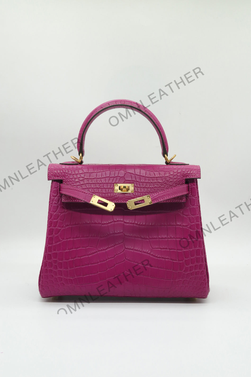 Verona 25 Kelly Style Opaque Saltwater Croc Leather Purple Color Gold Hardware