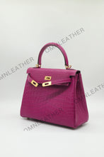 Load image into Gallery viewer, Verona 25 Kelly Style Opaque Saltwater Croc Leather Purple Color Gold Hardware
