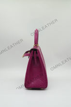 Load image into Gallery viewer, Verona 25 Kelly Style Opaque Saltwater Croc Leather Purple Color Gold Hardware
