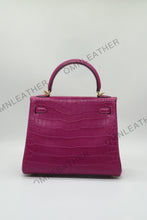 Load image into Gallery viewer, Verona 25 Kelly Style Opaque Saltwater Croc Leather Purple Color Gold Hardware
