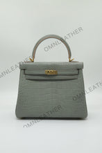 Load image into Gallery viewer, Verona 25 Kelly Style Opaque Saltwater Croc Leather Grey Color Gold Hardware
