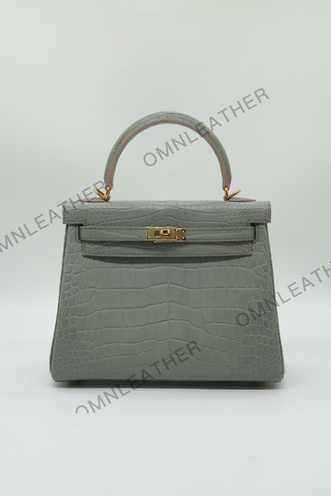 Verona 25 Kelly Style Opaque Saltwater Croc Leather Grey Color Gold Hardware