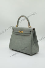 Load image into Gallery viewer, Verona 25 Kelly Style Opaque Saltwater Croc Leather Grey Color Gold Hardware
