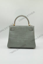 Load image into Gallery viewer, Verona 25 Kelly Style Opaque Saltwater Croc Leather Grey Color Gold Hardware
