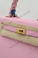 Load image into Gallery viewer, Verona 25 Kelly Style Opaque Saltwater Croc Leather Sakura Color Gold Hardware
