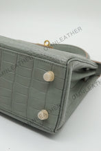 Load image into Gallery viewer, Verona 25 Kelly Style Opaque Saltwater Croc Leather Grey Color Gold Hardware
