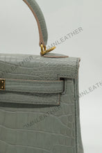 Load image into Gallery viewer, Verona 25 Kelly Style Opaque Saltwater Croc Leather Grey Color Gold Hardware
