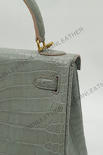 Load image into Gallery viewer, Verona 25 Kelly Style Opaque Saltwater Croc Leather Grey Color Gold Hardware
