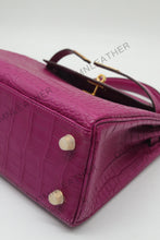 Load image into Gallery viewer, Verona 25 Kelly Style Opaque Saltwater Croc Leather Purple Color Gold Hardware
