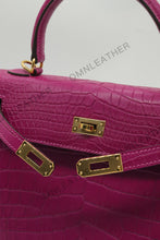 Load image into Gallery viewer, Verona 25 Kelly Style Opaque Saltwater Croc Leather Purple Color Gold Hardware
