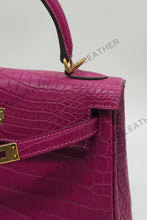 Load image into Gallery viewer, Verona 25 Kelly Style Opaque Saltwater Croc Leather Purple Color Gold Hardware
