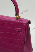 Load image into Gallery viewer, Verona 25 Kelly Style Opaque Saltwater Croc Leather Purple Color Gold Hardware
