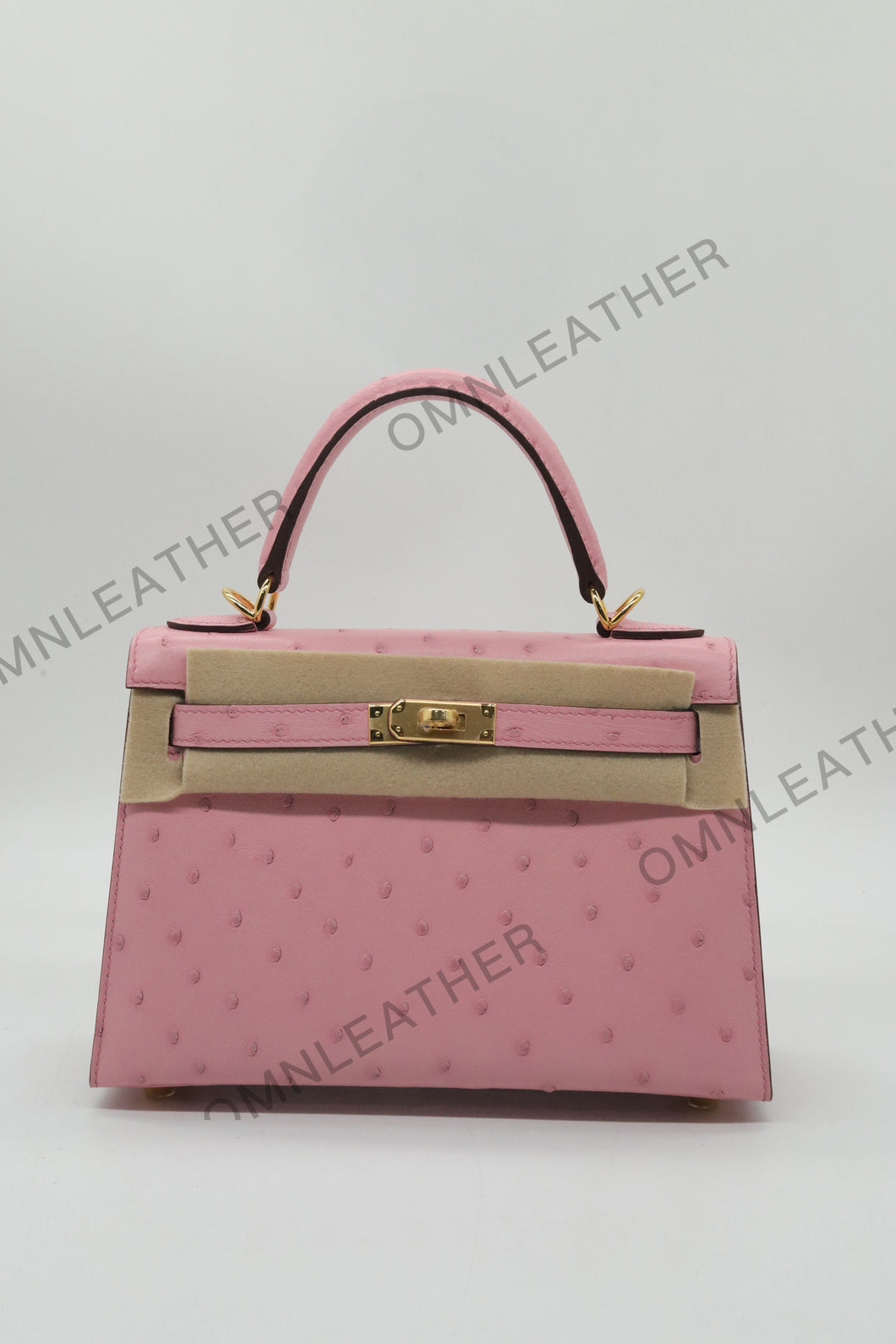 Verona 22 Kelly Style Ostrich Leather Sakura Pink Color Gold Hardware