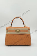 Load image into Gallery viewer, Verona 22 Kelly Style Ostrich Leather Brown Color Gold Hardware
