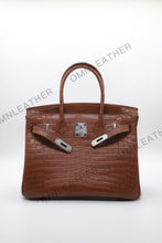 Load image into Gallery viewer, London 30 Birkin Style Nile Croc Leather Opaque Brown Color Silver Hardware
