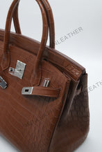 Load image into Gallery viewer, London 30 Birkin Style Nile Croc Leather Opaque Brown Color Silver Hardware
