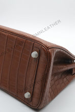 Load image into Gallery viewer, London 30 Birkin Style Nile Croc Leather Opaque Brown Color Silver Hardware
