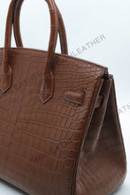 Load image into Gallery viewer, London 30 Birkin Style Nile Croc Leather Opaque Brown Color Silver Hardware
