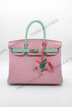 Load image into Gallery viewer, London 30 Birkin Style Ostrich Leather Pink Green Mix Color Gold Hardware
