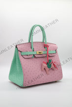 Load image into Gallery viewer, London 30 Birkin Style Ostrich Leather Pink Green Mix Color Gold Hardware
