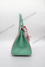 Load image into Gallery viewer, London 30 Birkin Style Ostrich Leather Pink Green Mix Color Gold Hardware
