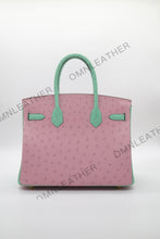 Load image into Gallery viewer, London 30 Birkin Style Ostrich Leather Pink Green Mix Color Gold Hardware
