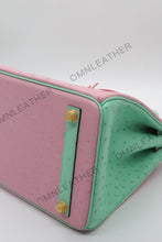 Load image into Gallery viewer, London 30 Birkin Style Ostrich Leather Pink Green Mix Color Gold Hardware
