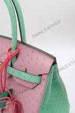 Load image into Gallery viewer, London 30 Birkin Style Ostrich Leather Pink Green Mix Color Gold Hardware
