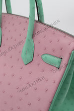 Load image into Gallery viewer, London 30 Birkin Style Ostrich Leather Pink Green Mix Color Gold Hardware
