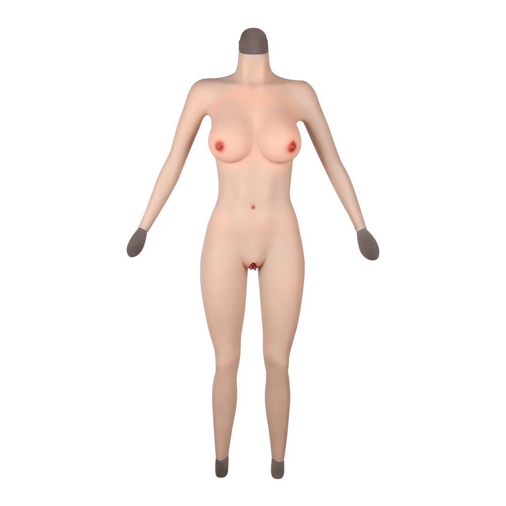 Cross-love Cross Dress Female Silicone Wearable E Cup Body Suit with Lower Ankle-length Trousers with Long Sleeve for Cosplay Costume