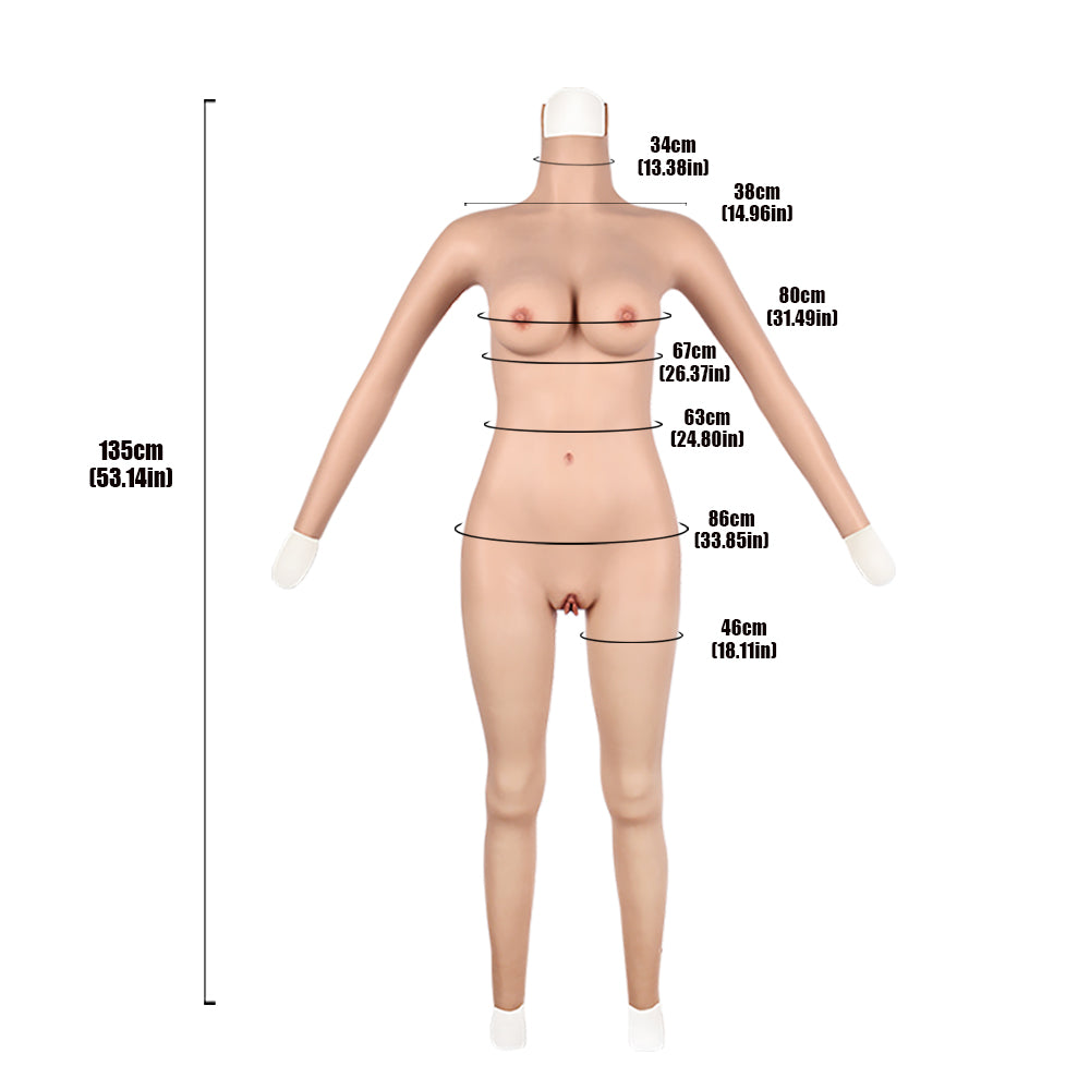 Cross-love Cross Dress Female Silicone Wearable C Cup Body Suit with Lower Ankle-length Trousers with Long Sleeve for Cosplay Costume